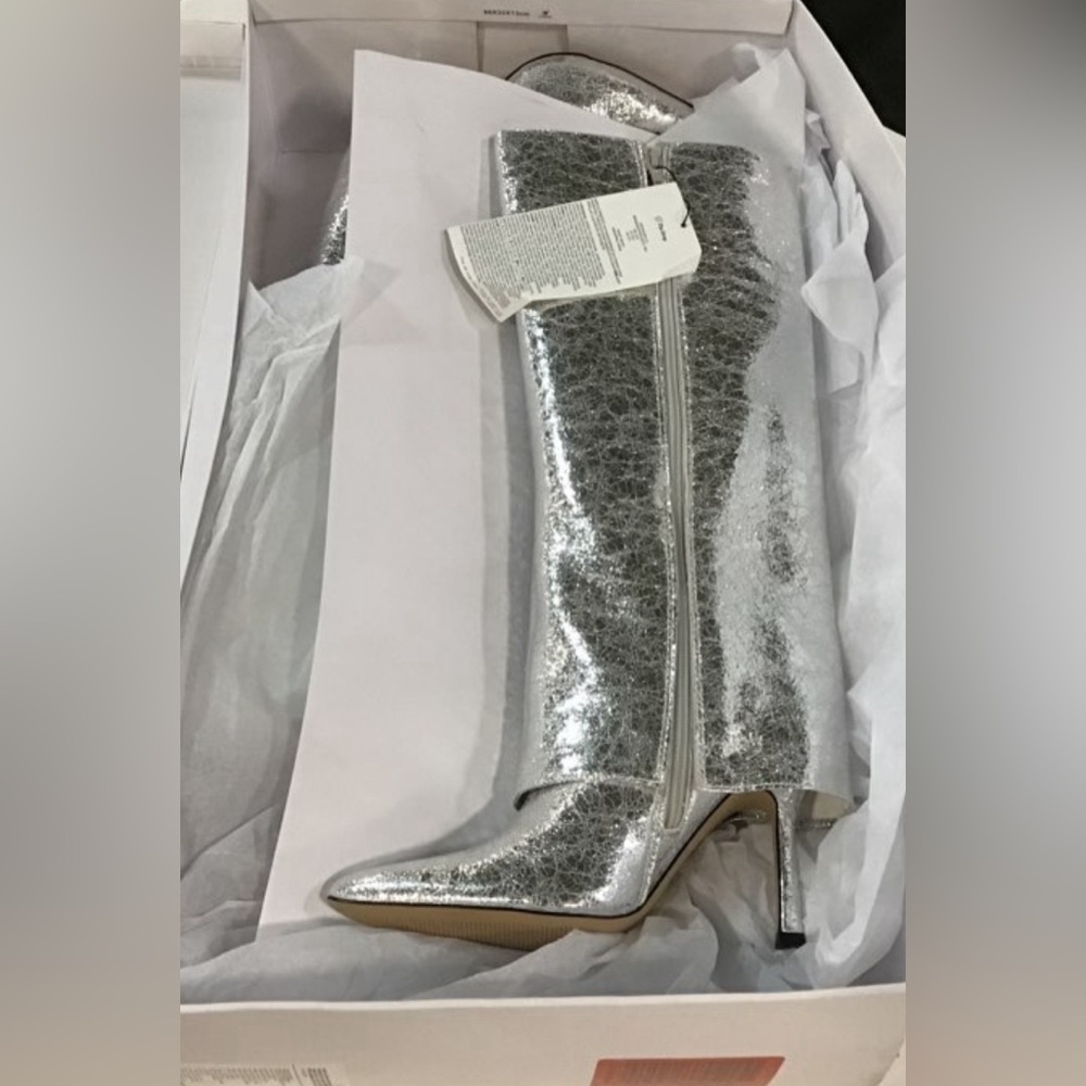 The Drop Women's Jolene Fold Over Tall Boot Classic Size: 9 Silver Crackle New - Picture 8 of 10